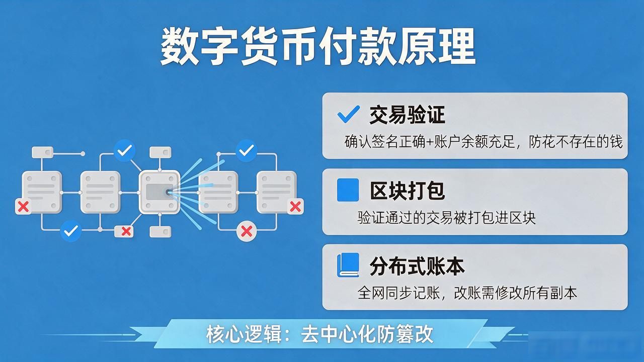 数字货币付款原理_区块链交易签名验证流程解析_数字人民币与比特币支付底层逻辑差异