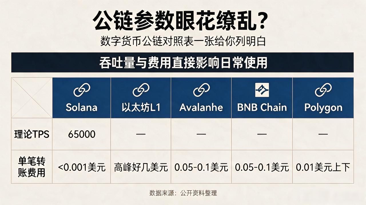 主流公链关键指标横向对比_以太坊SolanaBNB Chain性能差异分析_数字货币公链对照表