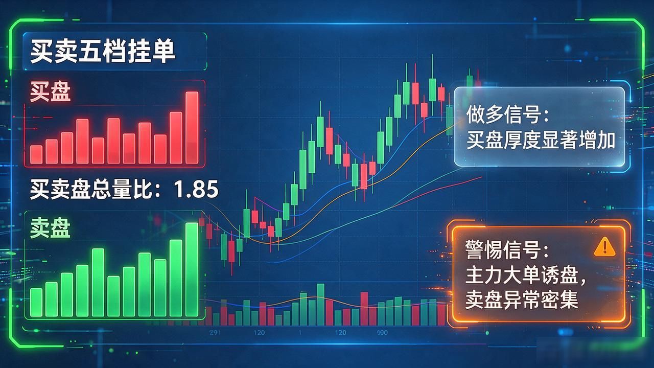 数字货币盘口技术分析_盘口挂单量成交密集区撤单节奏_买卖盘厚度不对称警惕信号